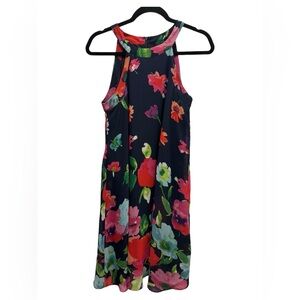 Betsey Johnson Floral Print Dress Halter Neck Sleeveless Chiffon A Line Size 2